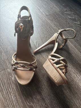 Elie Tahari Snakeskin Embossed Platform Stiletto Sandals